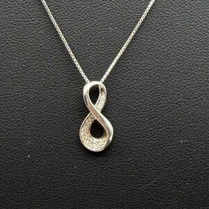 Sterling Silver Italy 925 Infinity Pendant White Cubic Zirconia Necklace 20"
